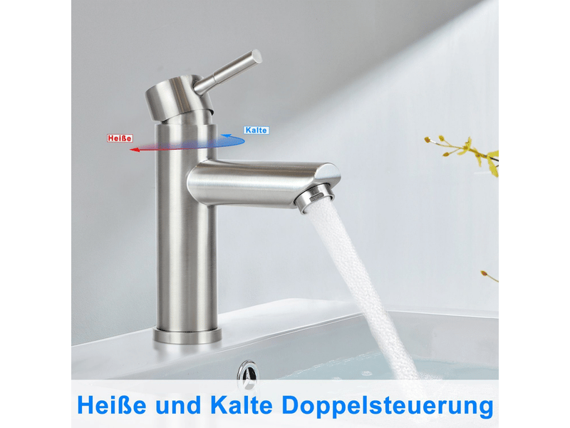 Zmh robinet lavabo acier inoxydable mitigeur mono commande haute pression eau chaudefroide pour salle de baincuisine - Conforama C
