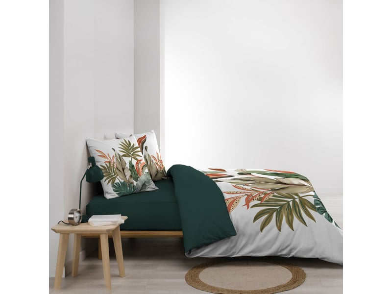  Parure de lit 240 x 220 cm 100% coton romy + drap housse 140 x 190 cm cèdre  - Conforama E