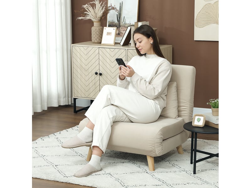  Fauteuil convertible modenvie 1 place effet velours beige 72 x 78 x 79 cm dossier réglable 6 positions  - Conforama D