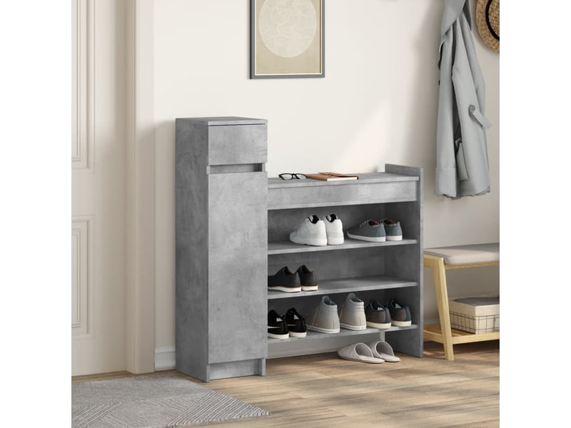 Meuble à chaussure, armoire à chaussures gris béton bois d'ingénierie  - Conforama C