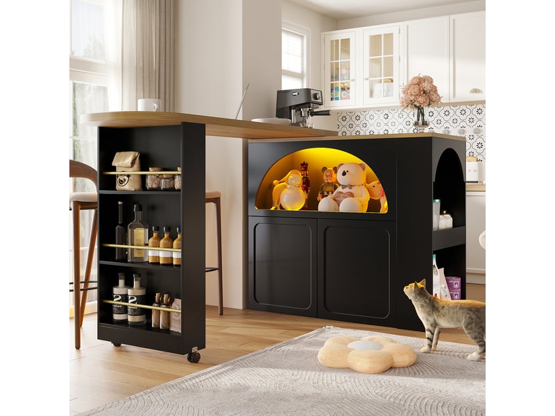  Meuble de cuisine muvano, table de bar extensible avec rangement, noire, 135 à 205 cm  - Conforama D