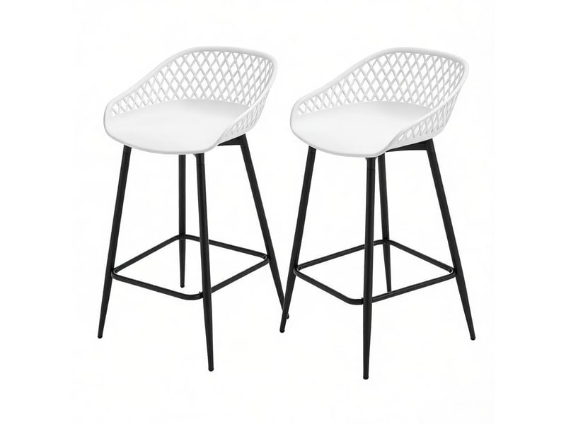  Tabourets de bar lot de 2 avec dossier et repose-pieds - lpospi - assise ergonomique, pp et métal - blanc  - Conforama A