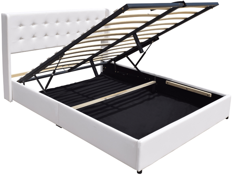 Lit coffre dehoussable blanc 120x190 cm - avec tete de lit capitonnee - 12 lattes - montage rapide et facile - entretien facile - lit de rangement  - Conforama D