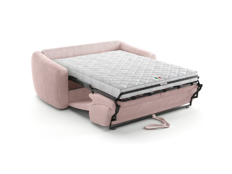  Canapé droit convertible 3 places en velours côtelé rose pâle - ouverture express - suzie Suzie - Conforama E
