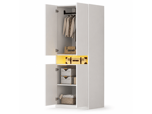 Armoire 2 portes avec niche éclairée par led et penderie, rangement pour chambre, blanche, 70 × 55 × 180 cm