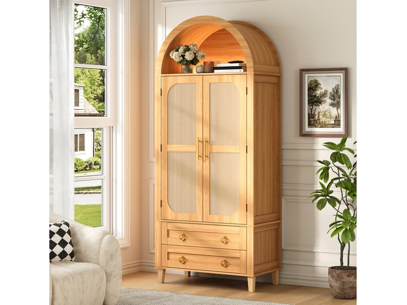  Buffet haut ulevr rangement avec led réglable par application, 76 x 40 x 179,5 cm, mdf et panneaux de particules naturel  - Conforama E