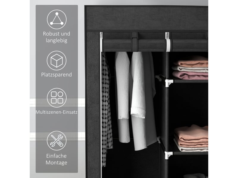  Armoire penderie en tissu avec 2 tringles et 3 tiroirs - lpospi - 5 étagères, acier et non-tissé noir  - Conforama E