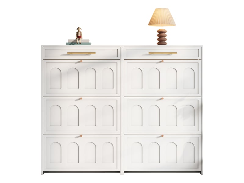 Meuble à chaussures 12 étagères réglables et 2 tiroirs pour entrée en mdf 140×25×123,5 cm blanc - Conforama A