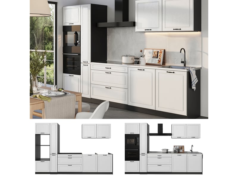  Vicco cuisine, blanc campagneanthracite, 310cm plan de travail anthracite  - Conforama D