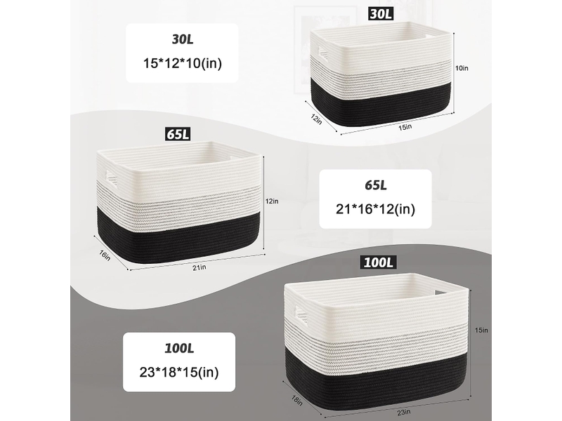  Lot de 2 paniers tissés corde coton pour couvertures - grand panier 30x35cm + petit 25x30cm pour  - Conforama E