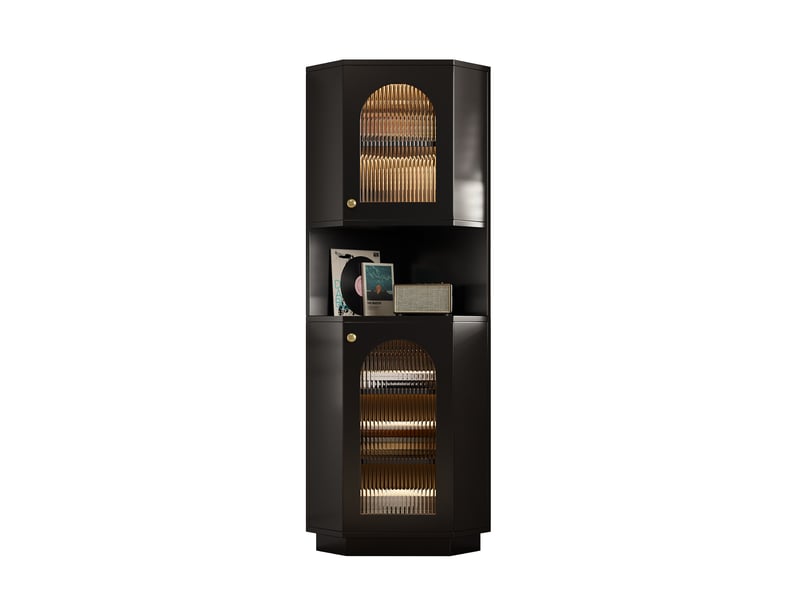 Meuble de rangement pour salle de bain, armoire de bain avec bande lumineuse, meuble d'angle à deux compartiments d'étagères ouvertes avec parois réglables, 45x45x166,5 cm, noir - Conforama A
