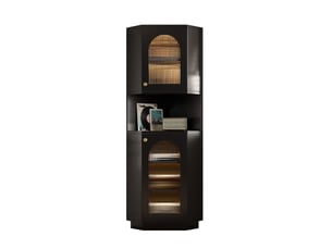 Meuble de rangement pour salle de bain, armoire de bain avec bande lumineuse, meuble d'angle à deux compartiments d'étagères ouvertes avec parois réglables, 45x45x166,5 cm, noir