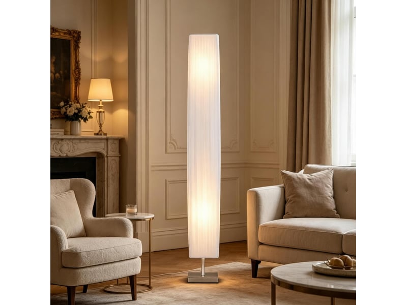  Lampadaire colonne blanc 120 cm avec 2 douilles e27 et interrupteur au pied  - Conforama D