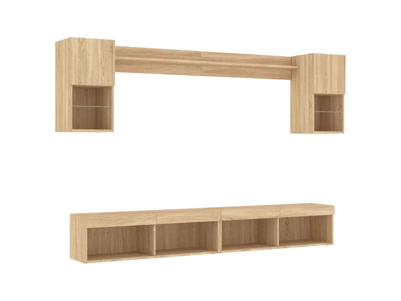  Unités murales tv avec led 6 pcs chêne sonoma bois d'ingénierie shl38041  - Conforama C