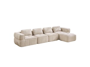Canapé 4 places - 344x162x67cm - canapé d'angle modulaire en l avec pouf repose-pieds en mousse 32d sans cadre - beige