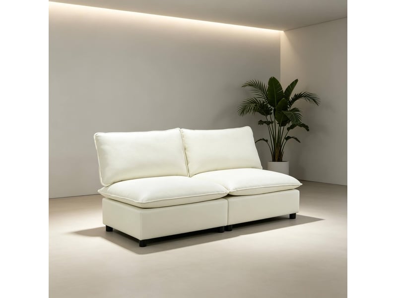  Canapé 2 places sans accoudoirs 146 x 85 cm crème, tissu coton polyester, assise profonde de 62 cm  - Conforama E