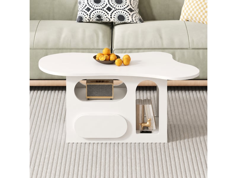  Table basse blanche en forme de nuage avec tiroir, 97 x 45 x 43,5 cm  - Conforama B