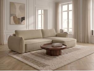 Canapé d'angle réversible convertible <strong>BOBOCHIC</strong> <strong>ESMEE</strong> 3 places Tissu beige avec coffre de rangement