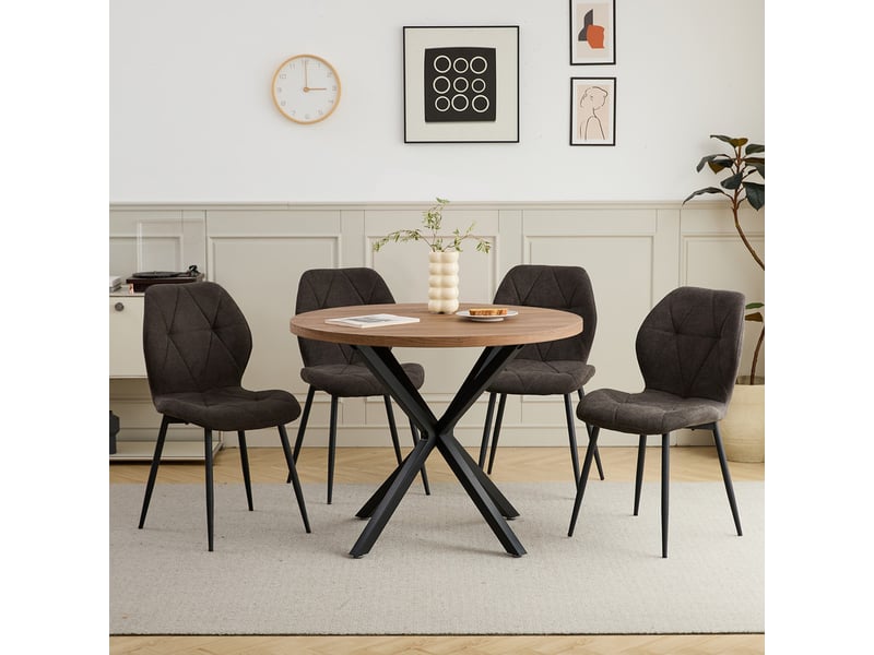  Lot de 4 chaises - chaise de salle à manger vintage en forme de diamant - chaise en lin - pieds en métal(noir) Grand-house - Conforama B