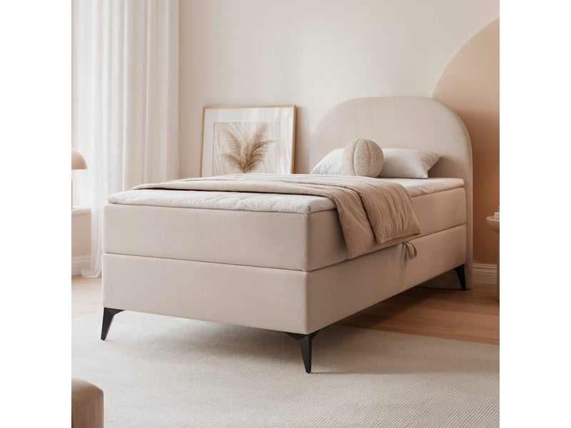  Lit coffre noelia - 90x200 cm - ouverture à droite - avec matelas et surmatelas - crème NOELIA - Conforama B