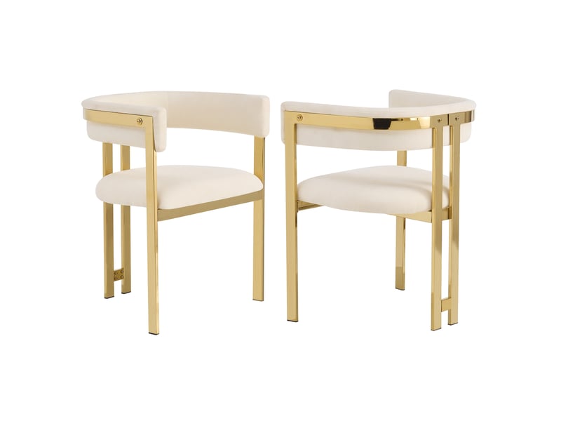  Chaises de salle à manger lot de 2 à dossier semi-circulaire  - chenille beige et métal doré  - Conforama A