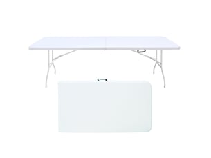 Table pliante 244x76x73,6 cm avec poignée métal plastique blanc