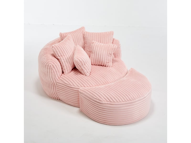 Fauteuil lounge rond oversize en chenille, avec repose-pieds et 5 coussins, sans pieds - Conforama D