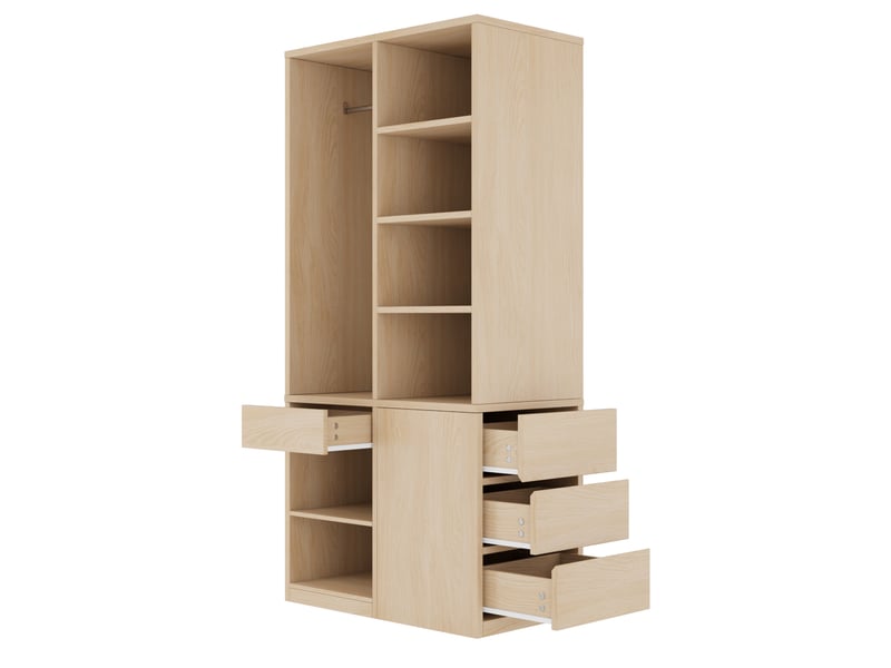  Armoire de rangement modenvie avec penderie, étagères et tiroirs 70 x 50 x 170 cm couleur bois  - Conforama A