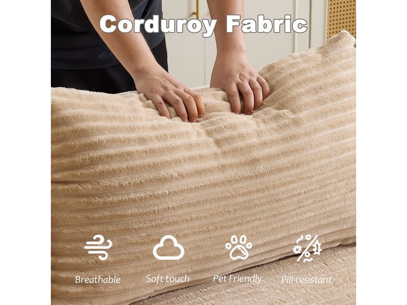  Canapé d'angle en velours côtelé beige avec méridienne confortable assise profonde modulable pour salon chambre ou appartement  - Conforama E