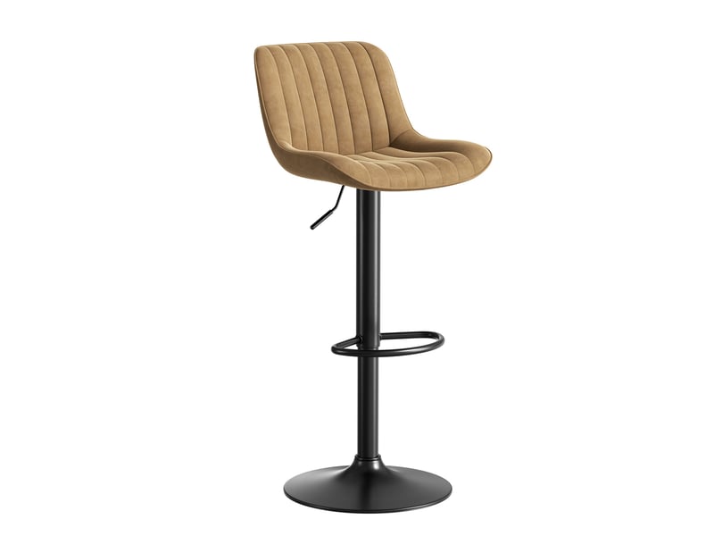  Tabouret de bar pivotant à hauteur réglable avec dossier ergonomique et siège confortable en velours, brun  - Conforama E