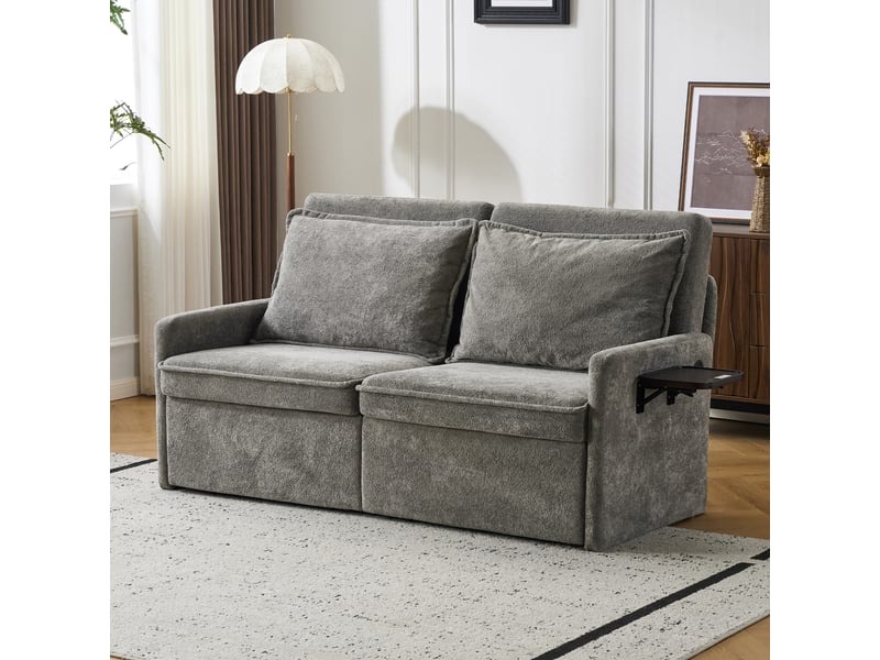 Canapé convertible 3-en-1 avec dossier réglable et usb - poches latérales chenille gris 172,5 × 71 × 95 cm - Conforama B