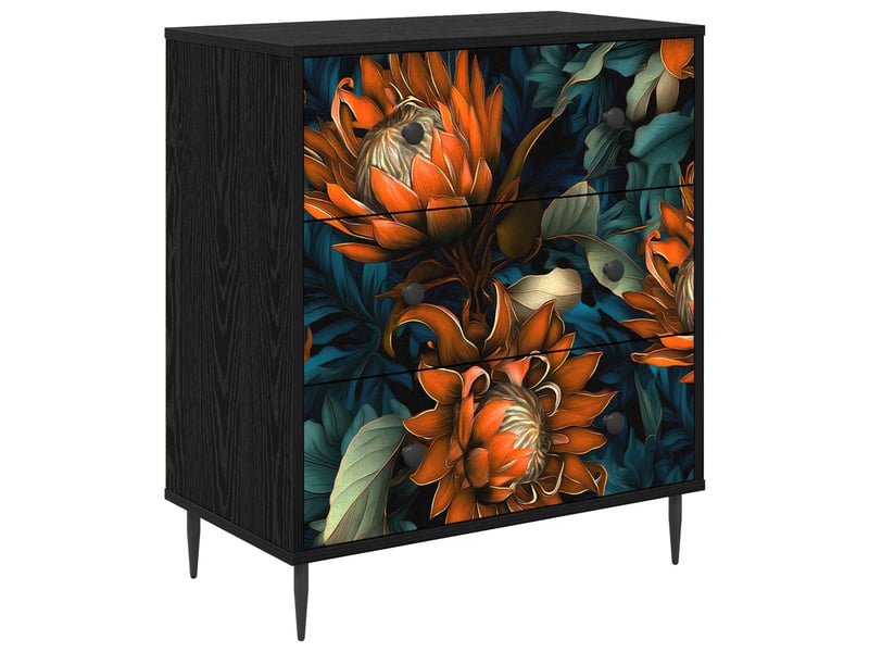  Commode chambre, meuble de rangement lochem impression orange 66 x 36,5 x 76 cm chêne noir  - Conforama A