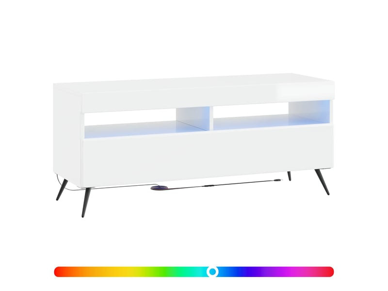 Meuble tv - banc tv - meuble de rangement led blanc brillant bois d'ingénierie - Conforama C