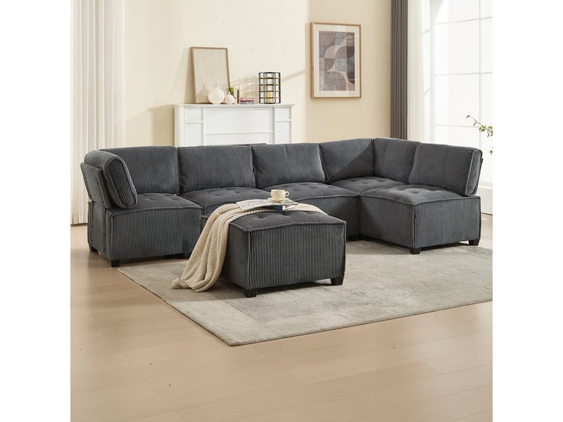  Canapé d'angle en forme de u ou de l,6 places, avec poches de rangement ,308 x 154 x 81,99 cm, gris  - Conforama D