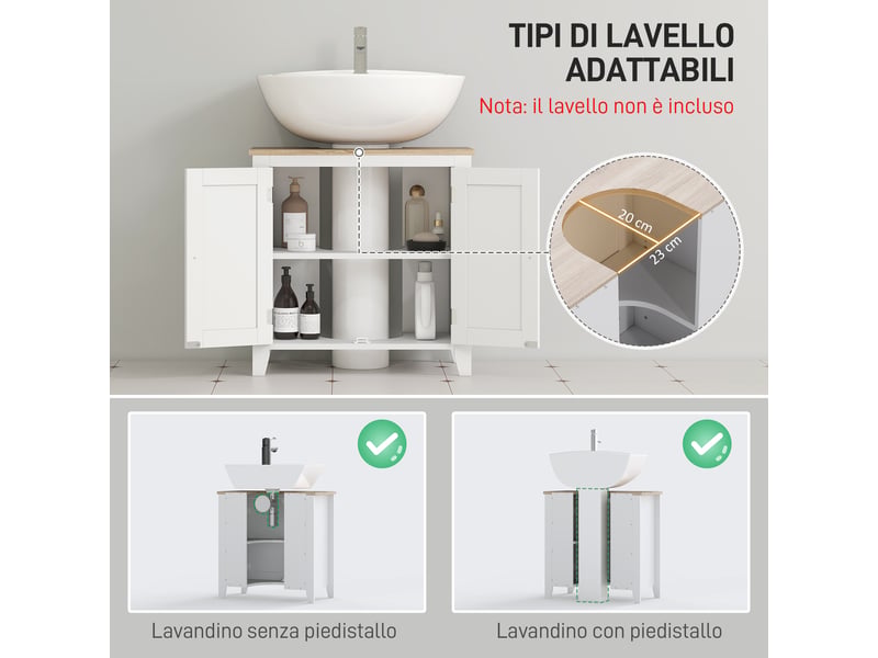  Meuble sous lavabo 60 x 30 x 60 cm, découpe en u, mdf blanc et effet bois  - Conforama R