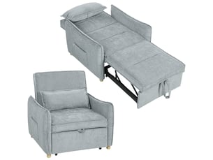 Fauteuil convertible 1 place en chenille gris 88x84x87 cm