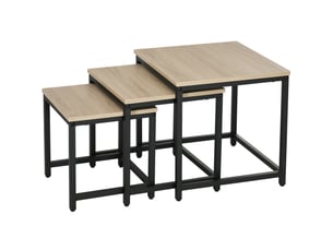 Tables basses gigognes lot de 3 avec pieds réglables, cadre en acier noir, décor bois naturel pour salon 45 × 45 × 44 cm
