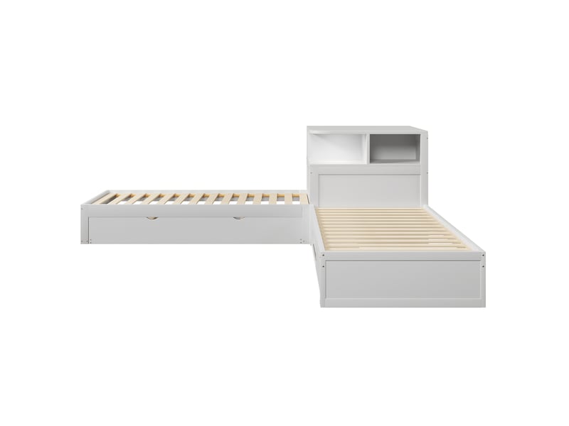 Lit superposé en l 90x200 cm avec lit gigogne, rangements coulissants et veilleuse led, blanc, sans matelas - Conforama E
