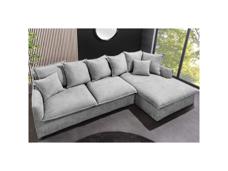  Canapé d'angle kalia – tissu bouclette gris – 4 places – angle droit  - Conforama C