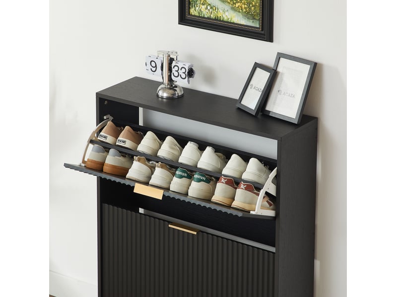  Meuble à chaussures 80x24x102 cm, armoire chaussures entrée, range-chaussures, meuble couloir, gain de place, mdf noir  - Conforama E