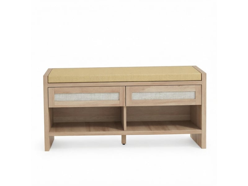  Banc à chaussures avec coussin 2 tiroirs en rotin pe et étagère 108x35x50 cm T5828P549554 - Conforama A