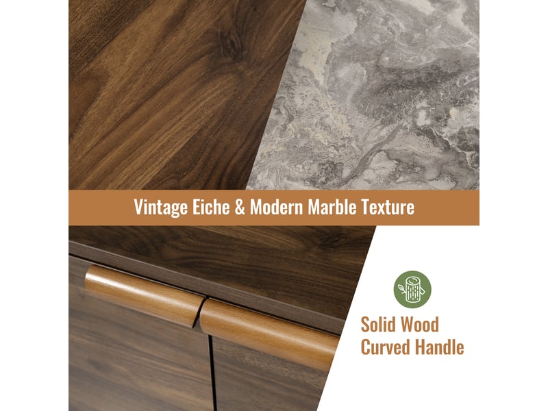  Commode avec 2 portes, 3 tiroirs et niche ouverte, étagère réglable, pour salon en mdf, 120×40×77 cm, chêne foncé  - Conforama E
