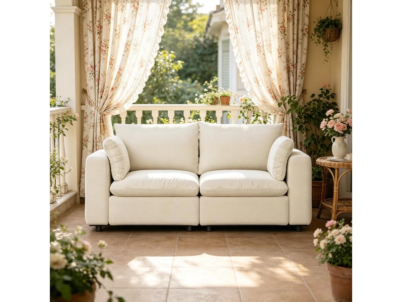  Canapé modulable moderne 180x91x83 cm 2 places bois métal blanc  - Conforama C