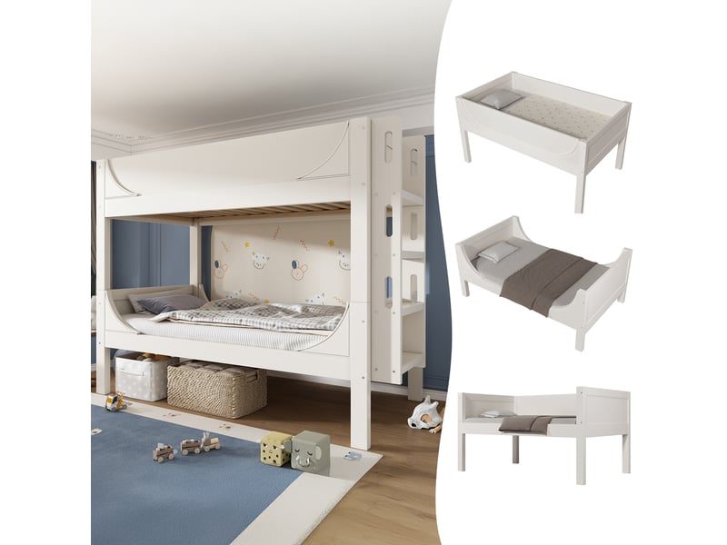  Lit superposé enfant séparable 2 x 90 x 200 cm, échelle réversible, blanc  - Conforama D