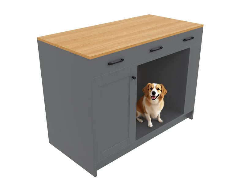  Îlot de cuisine gris et naturel desserte de cuisine avec 3 tiroirs et espace animal 120x60x90 cm  - Conforama R