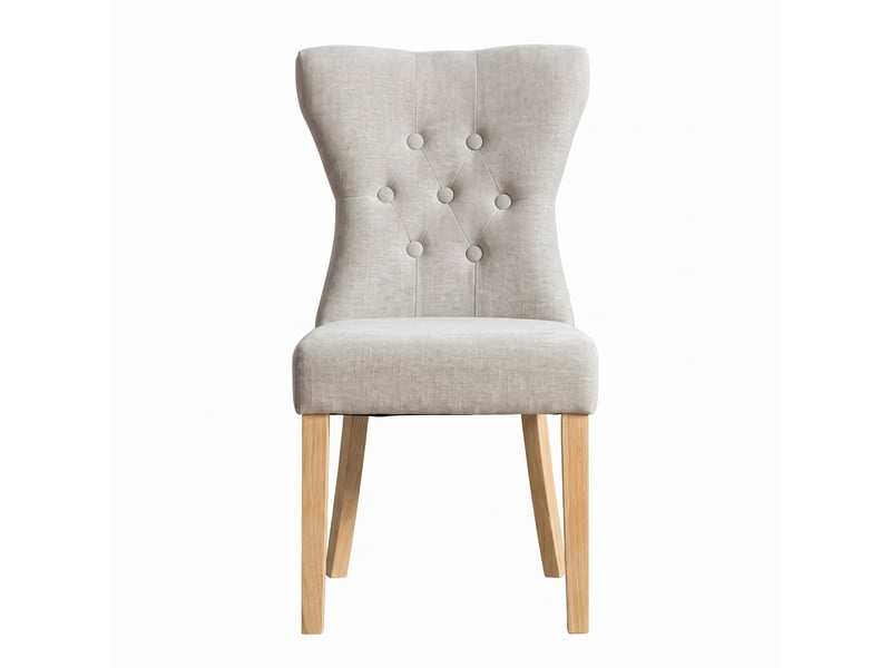  Ensemble salle à manger table extensible + 6 chaises – aspect bois massif, tissu chenille gris, pieds bois massif, clous décoratifs  - Conforama E