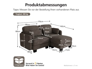Canapé d’angle modulable 2 places en tissu chenille marron avec pouf séparé, coussins lombaires et cadre en bois massif