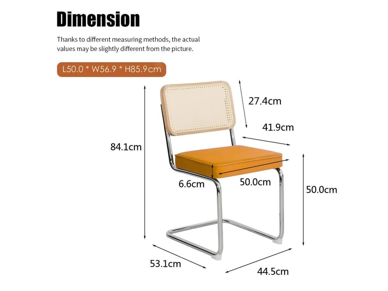  Lot de 4 chaises de salle à manger en velours orange, rotin tressé et acier chromé  - Conforama E