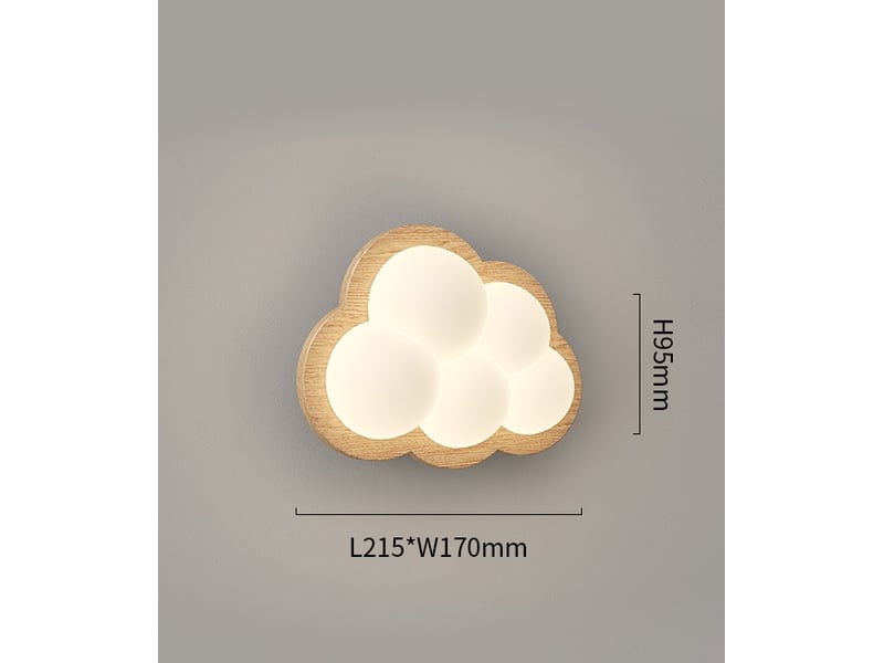  Applique led enfant nuage 3d avec base en fer imitation bois et abat-jour en polycarbonate blanc  - Conforama C