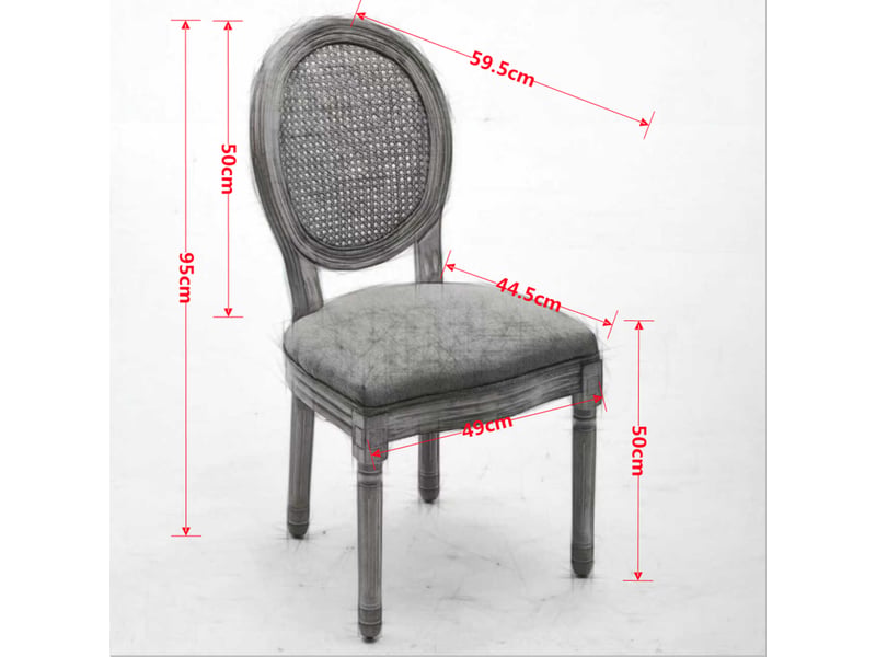  Lot de 2 chaises médaillon style français en tissu effet lin beige et cannage pieds bois vieilli  - Conforama E